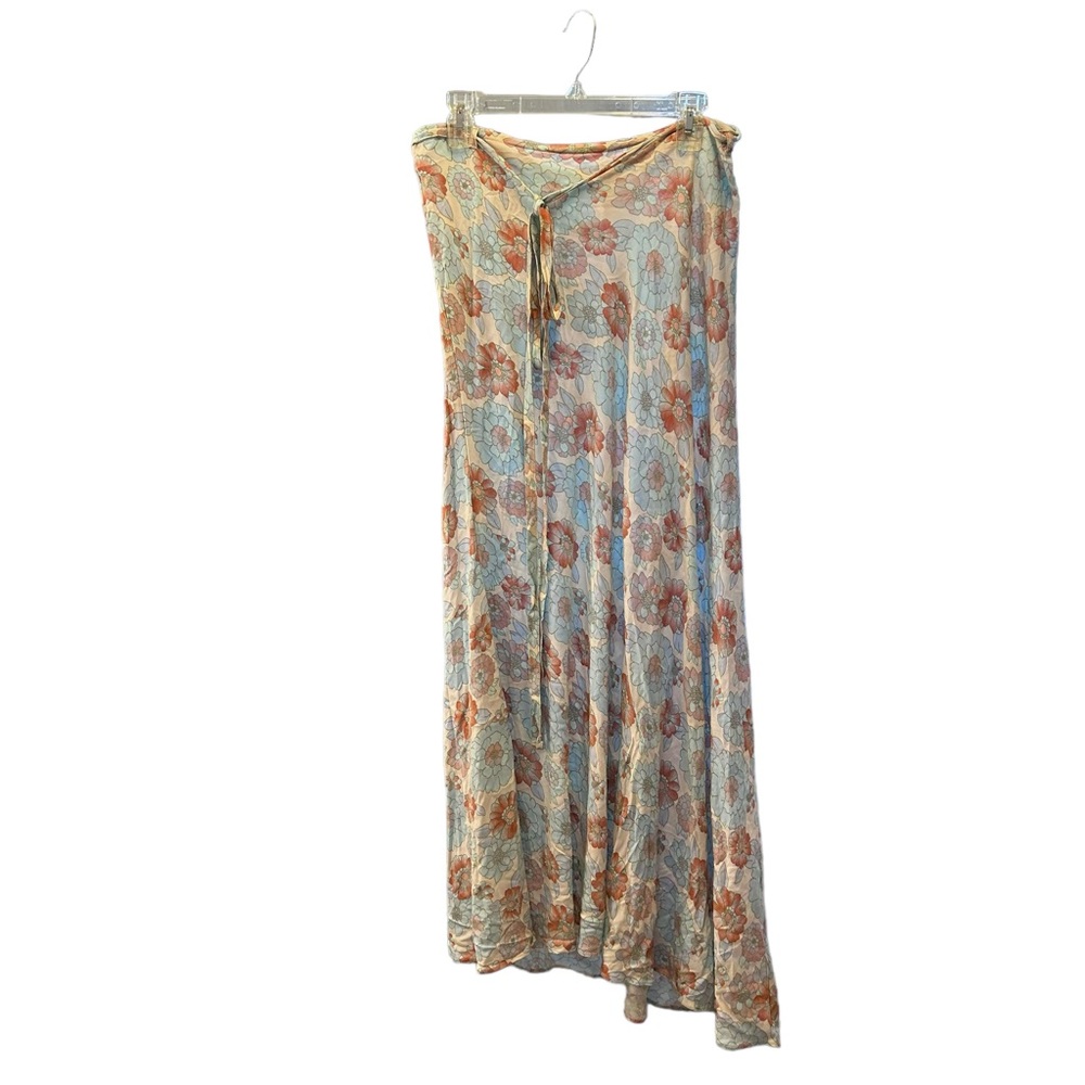 SALE Free People That’s A Wrap Maxi Skirt Sky Combo Pastel Floral Fairy Boho L